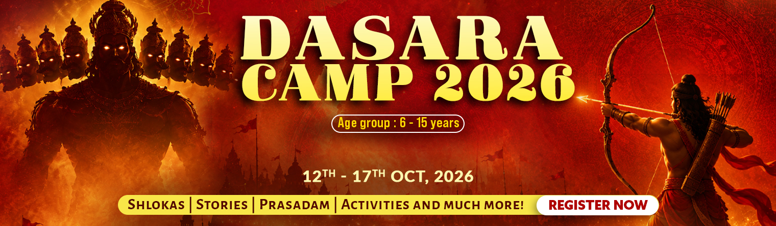 Rama readies his bow before Ravana, artwork for Dasara Camp 2026